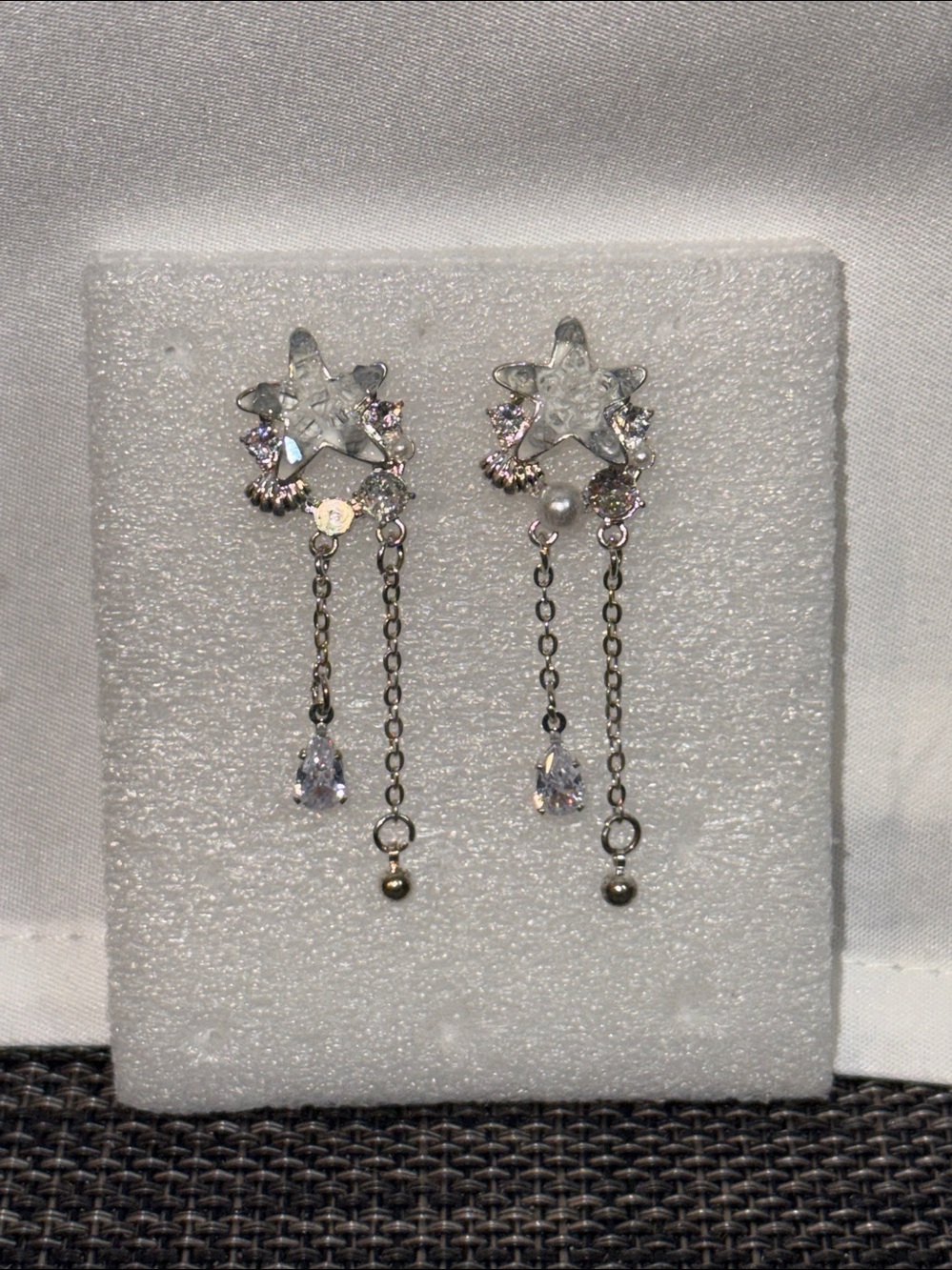 Silver Star Multi-Crystal Dangle Earrings with Clear Accents